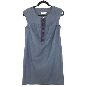 Vineyard Vines Chambray Dress  100% Cotton Embroidered Cap Sleeve Womens Size 00